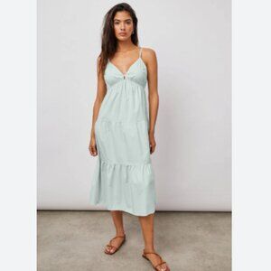 Rails Avril Dress M Sea Breeze Mint Green Spaghetti Straps Pucker Pleats Midi